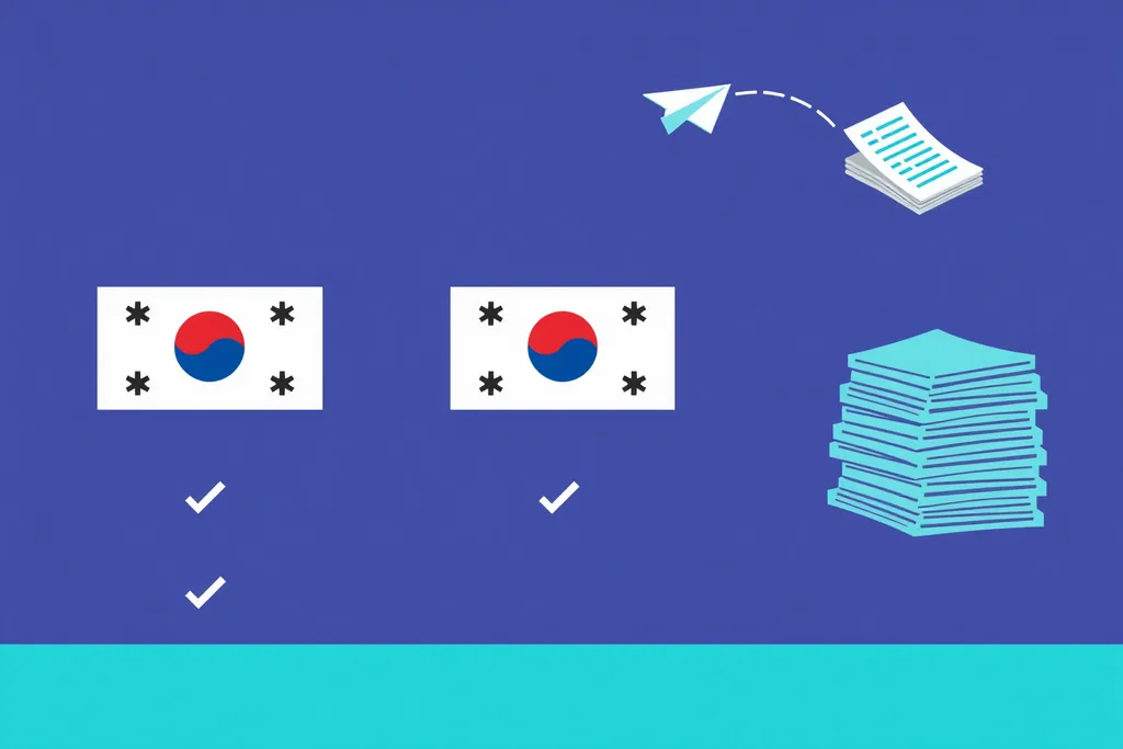 비자 조건 비교 차트 이미지 — 깃발과 체크 표시 일러스트