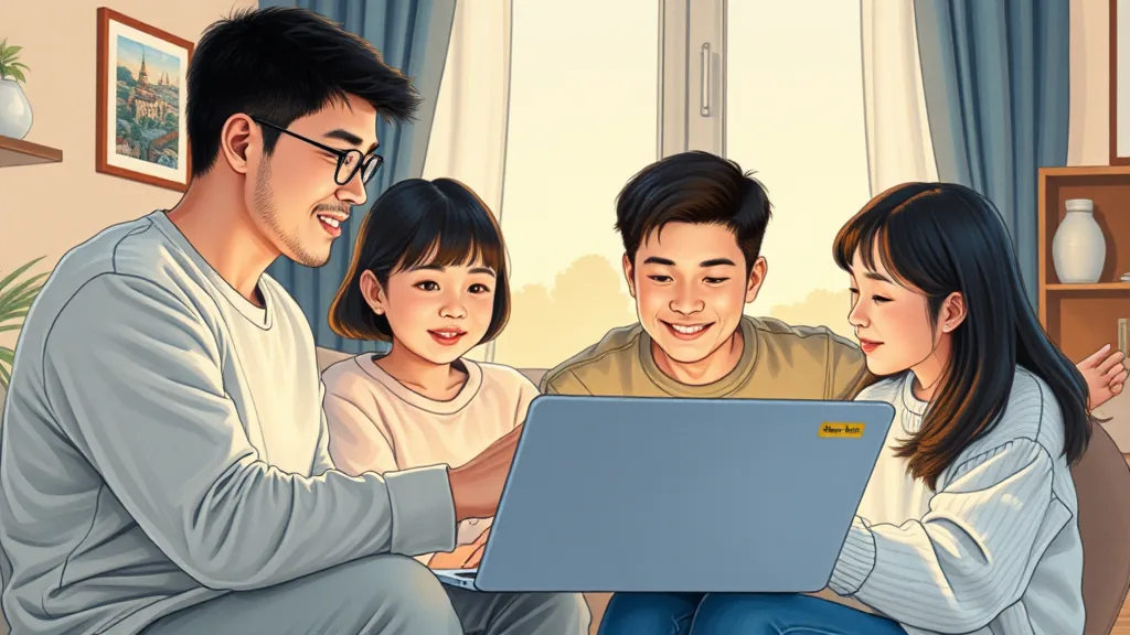 숙박 예약 화면을 보는 가족