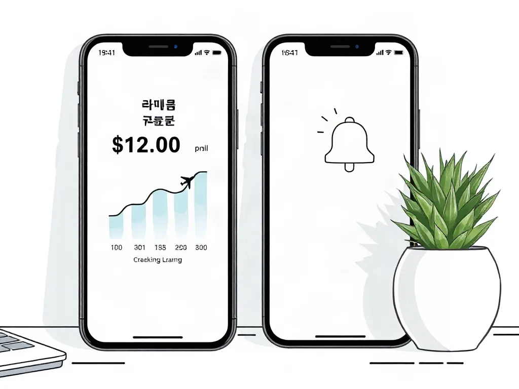 가격 비교 차트와 알림 벨이 있는 스마트폰 2대