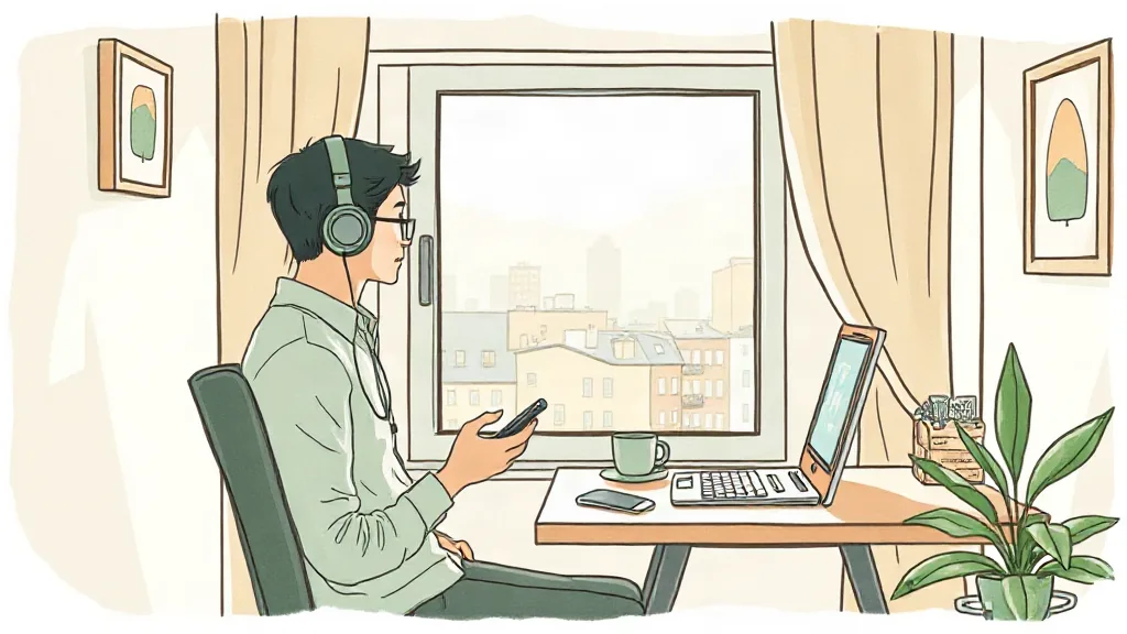 숙소에서 화상회의를 하는 장면