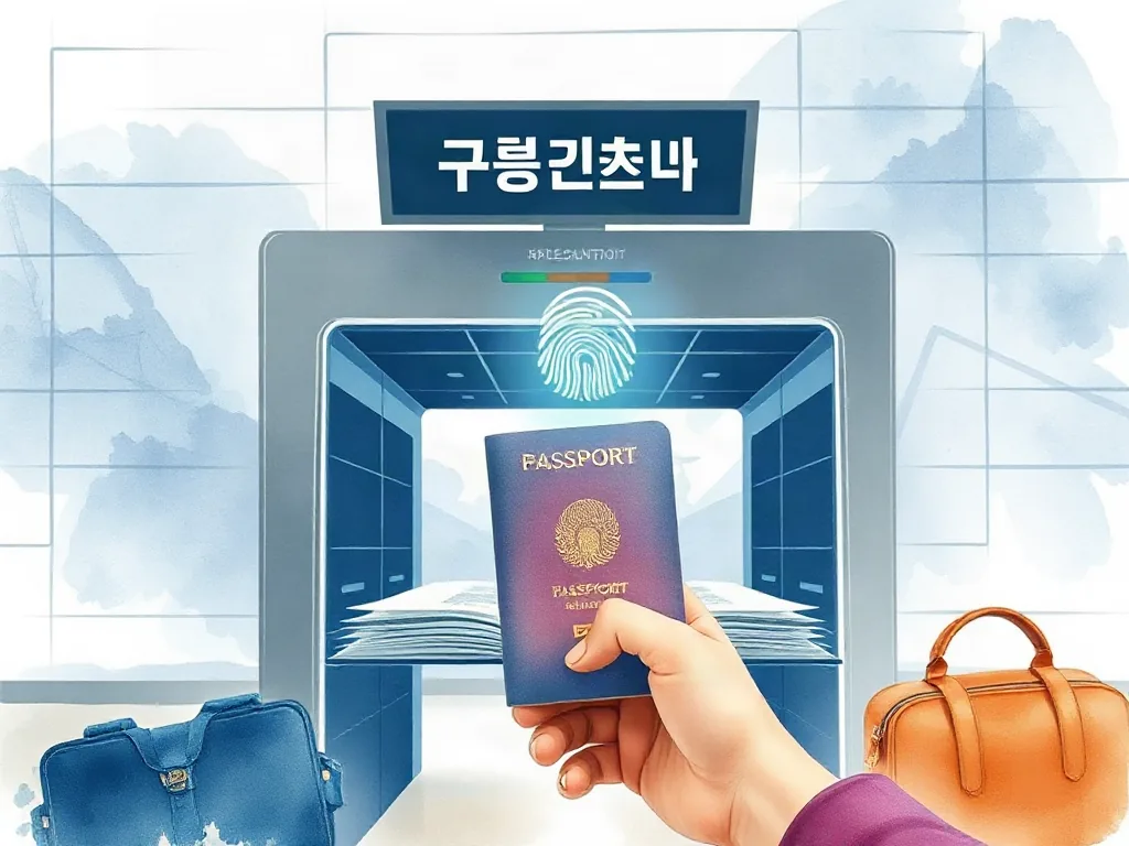 자동 출입구 게이트 앞 생체 여권 일러스트